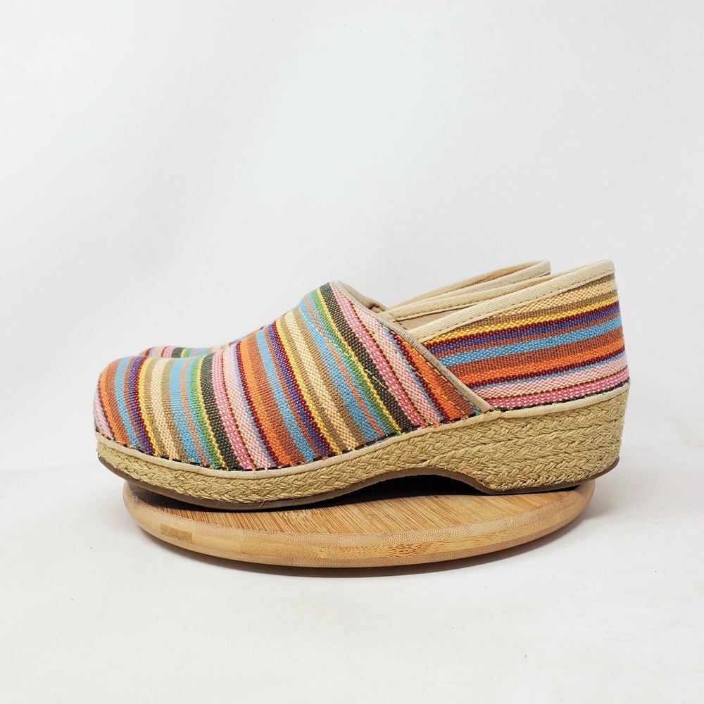 Dansko Vegan Clogs Womens 40 Jute Colorful Woven Chunky Slip On Shoes